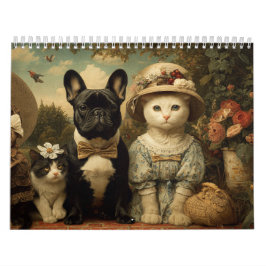 Cute Dogs and Cats Floral Garden Wall Kalender