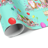 Cute Dogs Birthday Celebration Let's Pawty Pattern Cadeaupapier (Rol Hoek)