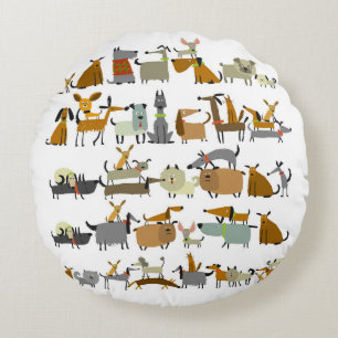 Cute dogs collectie, schets illustratie rond kussen