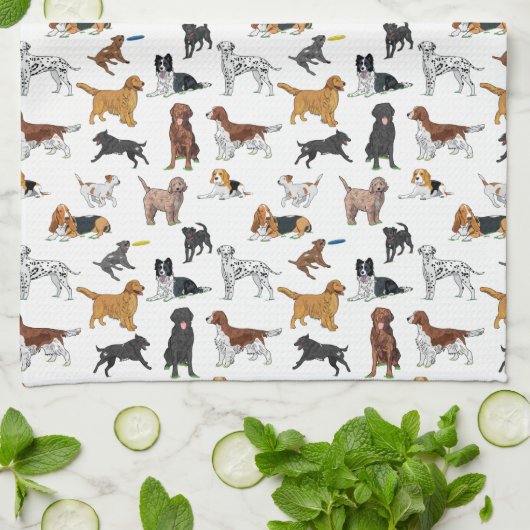 Cute Dogs Illustrator Pattern Theedoek (Gevouwen)