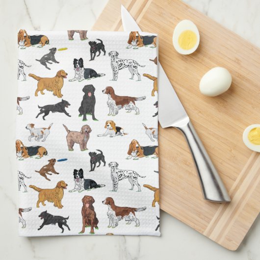 Cute Dogs Illustrator Pattern Theedoek (Quarter Fold)