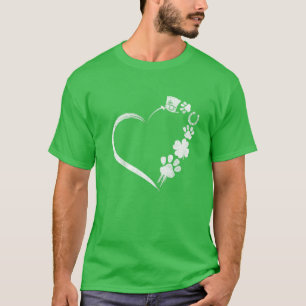 Cute Dogs Paw Shamrock Hoefijzer Print Heart St Pa T-shirt