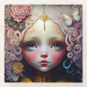 Cute Doll Girl Pink Hair Glazen Onderzetter