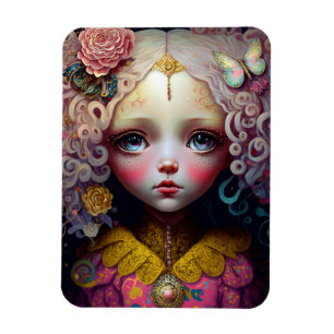 Cute Doll Girl Pink Hair Magneet