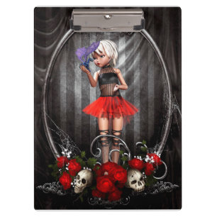Cute Doll met draak, schedels en rode rozen Klembord