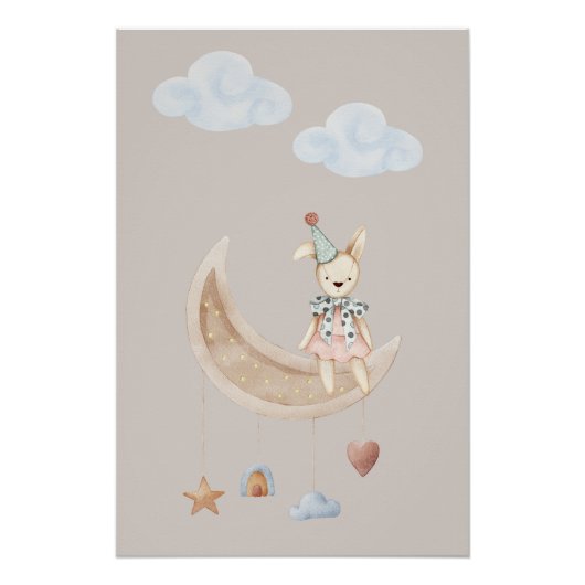 Cute Doll on Crescent Moon Illustration Poster Perfect Poster (Voorkant)