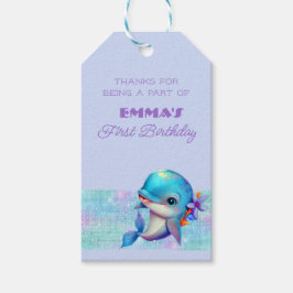 Cute Dolphin Iridescent 1st Birthday Favor Cadeaulabel