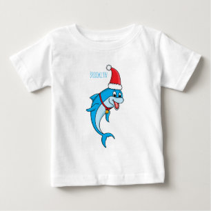Cute dolphin met Santa hat cartoon