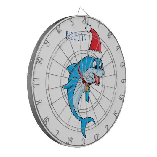 Cute dolphin met Santa hat cartoon Dartbord (Voorkant Links)
