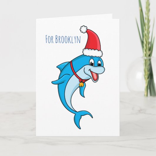 Cute dolphin met Santa hat cartoon Kaart (Voorkant)