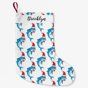 Cute dolphin met Santa hat cartoon Kleine Kerstsok