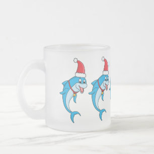 Cute dolphin met Santa hat cartoon Matglas Koffiemok