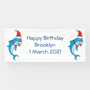 Cute dolphin met Santa hat cartoon Spandoek