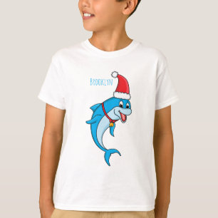 Cute dolphin met Santa hat cartoon T-shirt