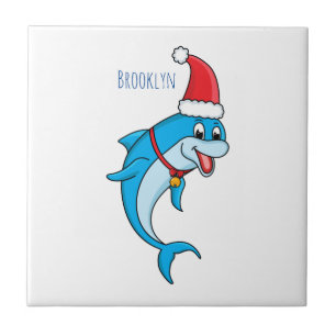 Cute dolphin met Santa hat cartoon Tegeltje