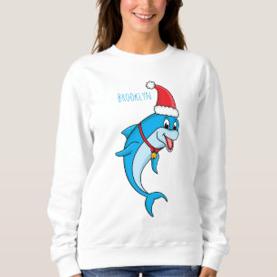 Cute dolphin met Santa hat cartoon Trui