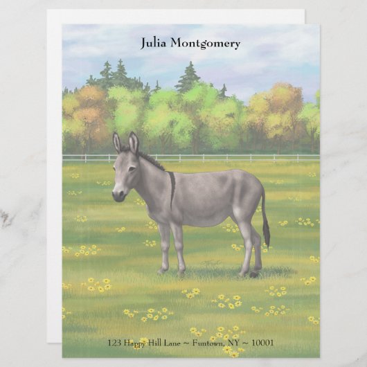 Cute Donkey Grey Burro in Pasture Briefhoofd (Voorkant / Achterkant)