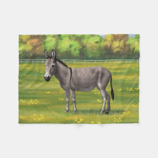 Cute Donkey Grey Burro in Pasture Fleece Deken (Voorkant (Horizontaal))