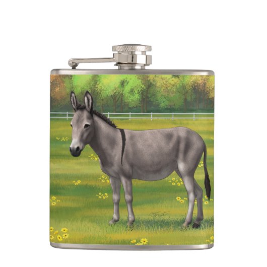 Cute Donkey Grey Burro in Pasture Heupfles (Voorkant)