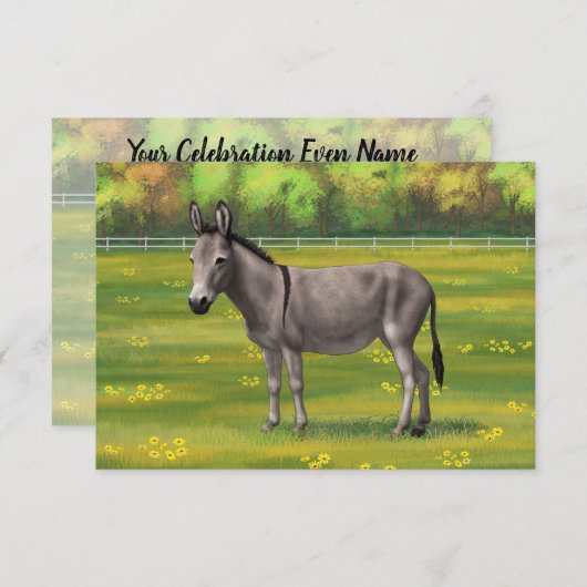 Cute Donkey Grey Burro in Pasture Kaart (Voorkant / Achterkant)