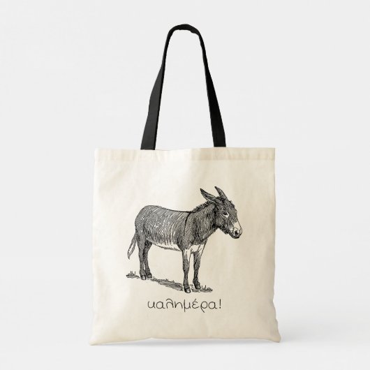 Cute Donkey & "Kalimera" (goedemorgen) in het Grie Tote Bag (Achterkant)