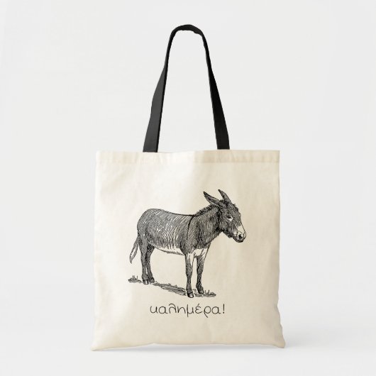 Cute Donkey & "Kalimera" (goedemorgen) in het Grie Tote Bag (Voorkant)