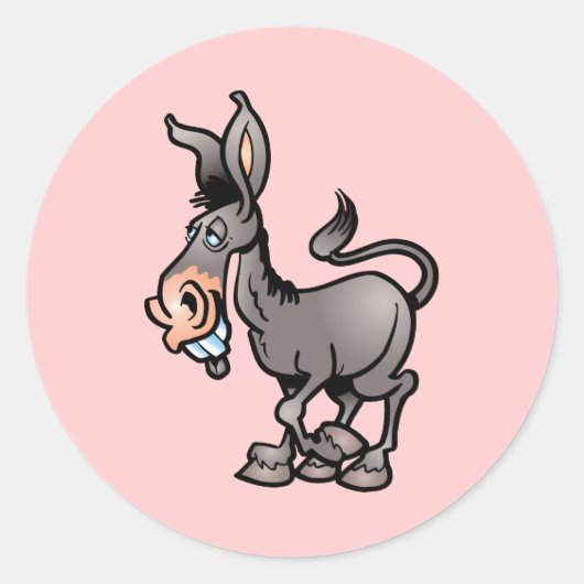 Cute Donkey Ronde Sticker (Voorkant)