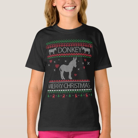 Cute Donkey Ugly Sweater Kerstfeestdag Winter T-shirt (Voorkant)