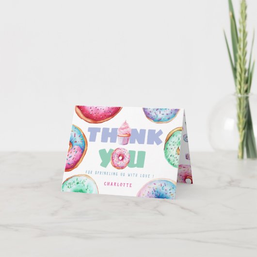 Cute Donut aangepaste bericht Kinderen Verjaardag  Bedankkaart (Voorkant)