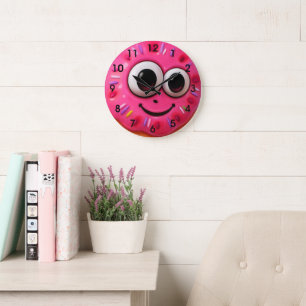 Cute Donut Gezicht Kinderen Design Grote Klok