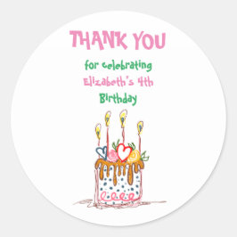 Cute Doodle Cake Hartelijk dank voor uw ronde Stic Ronde Sticker