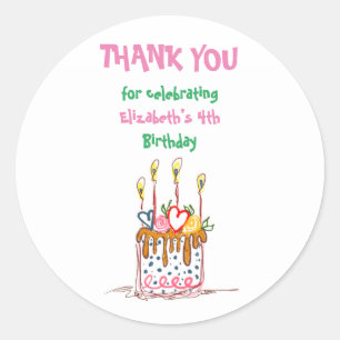 Cute Doodle Cake Hartelijk dank voor uw ronde Stic Sticker