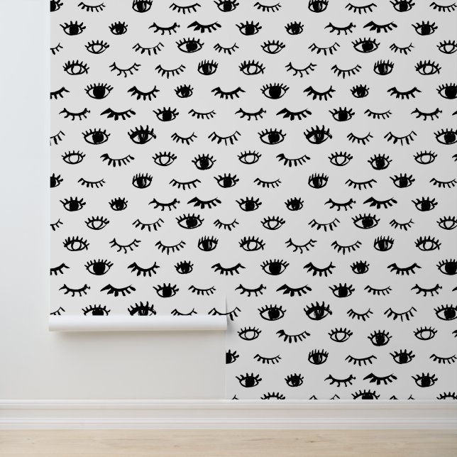 Cute Doodle Eyelash Patroon Behang (Applicatie)