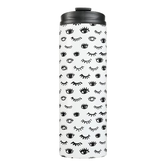 Cute Doodle Eyelash Patroon Thermosbeker (Voorkant)