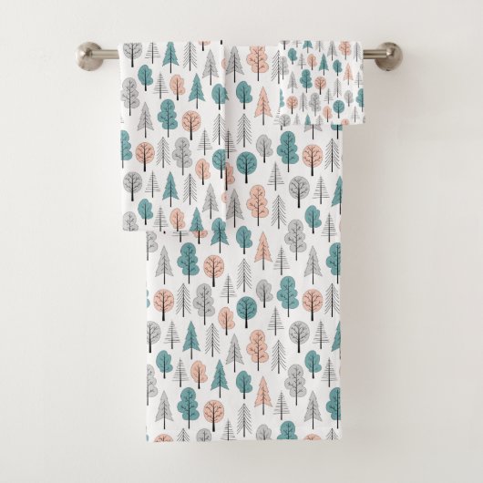 Cute Doodle Forest Pattern Bad Handdoek (Insitu)