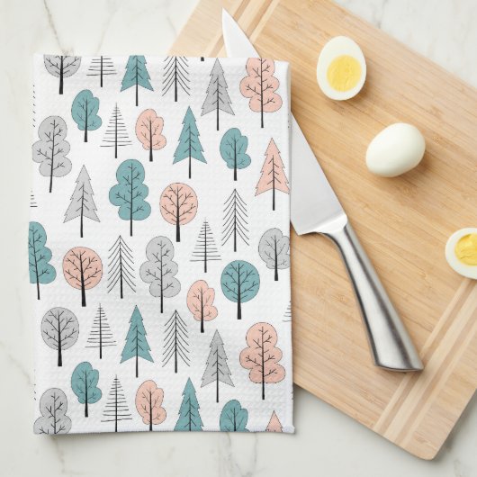 Cute Doodle Forest Pattern Theedoek (Quarter Fold)