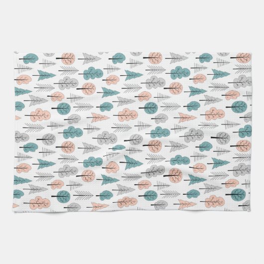Cute Doodle Forest Pattern Theedoek (Horizontaal)