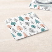 Cute Doodle Forest Pattern Vierkante Kartonnen Onderzetter (Schuin)