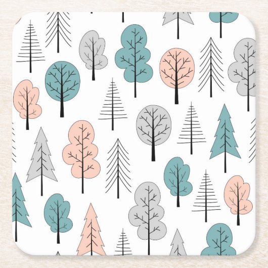Cute Doodle Forest Pattern Vierkante Kartonnen Onderzetter (Voorkant)