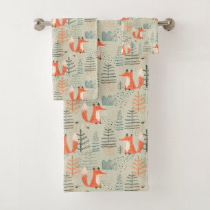 Cute Doodle Fox Forest Woodland Pattern Bad Handdoek