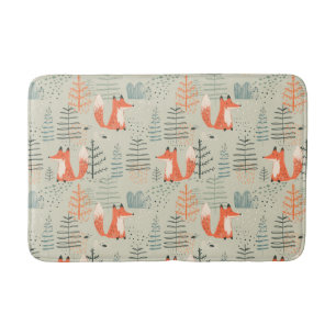 Cute Doodle Fox Forest Woodland Pattern Badmat