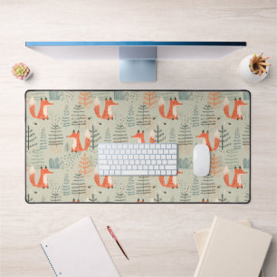 Cute Doodle Fox Forest Woodland Pattern Bureaumat