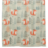 Cute Doodle Fox Forest Woodland Pattern Douchegordijn (Voorkant)