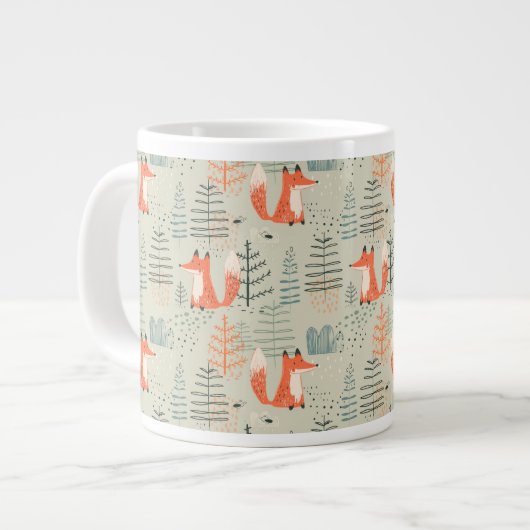 Cute Doodle Fox Forest Woodland Pattern Extra Grote Beker (Voorkant links)