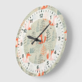 Cute Doodle Fox Forest Woodland Pattern Grote Klok (Hoek)