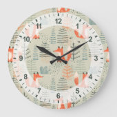 Cute Doodle Fox Forest Woodland Pattern Grote Klok (Voorkant)
