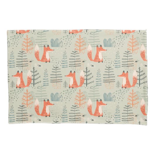 Cute Doodle Fox Forest Woodland Pattern Kussensloop (Voorkant)
