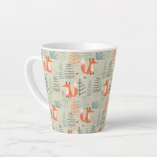 Cute Doodle Fox Forest Woodland Pattern Latte Mok