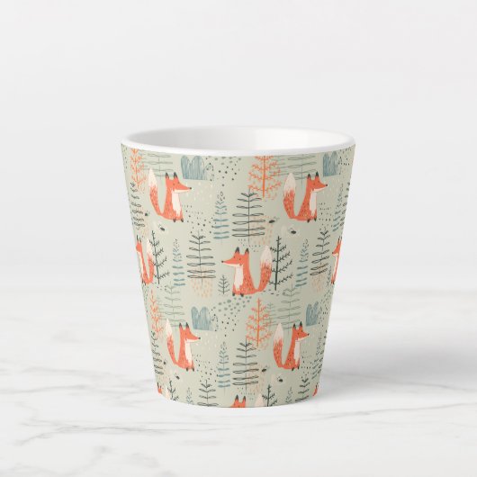 Cute Doodle Fox Forest Woodland Pattern Latte Mok (Voorkant)