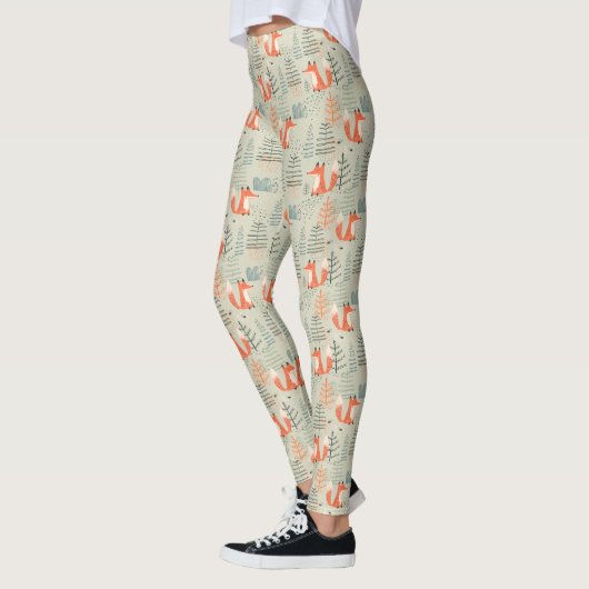 Cute Doodle Fox Forest Woodland Pattern Leggings (Links)